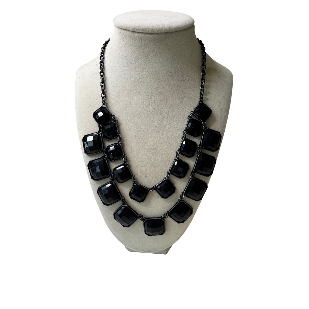 Statement Black Gemstone Bib Necklace Layered Chunky Chain Fashion Jewelry Y2K